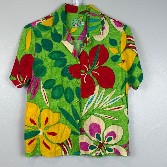 Vintage Jams World Hawaiian Shirt Men’s Small Bold Floral Surf Aloha Y2K - Picture 3 of 7